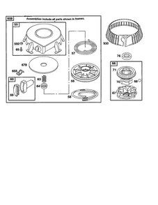 Rewind Starter Diagram and Parts List for 28B700-28B799 0001-0008-0009 Briggs and Stratton Engine